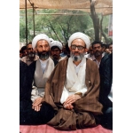 Ayatollah Mahdavi Kani with Hojjat al-Islam wal-Muslimeen Mehdi Shahabadi at One of the Friday Prayer Services in a Provincial City